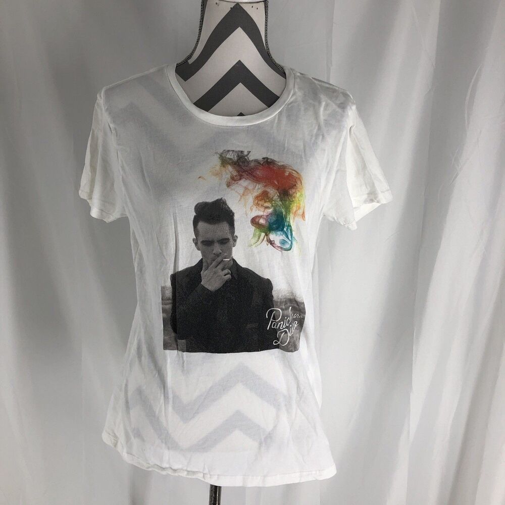 Manhead Womens T-Shirt Size L White Panic At The Disco 100% Cotton Short Sleeve